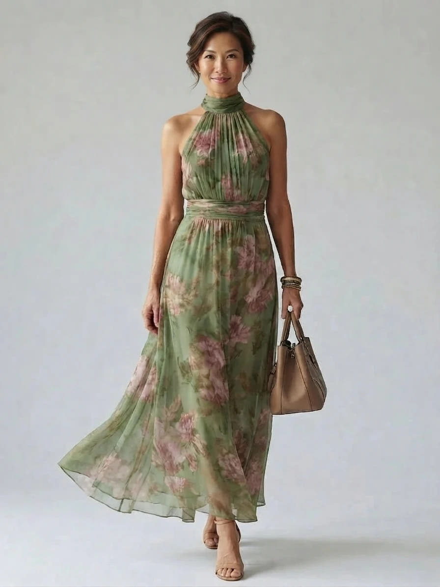 Mirelle | Gathered Halter Midi Dress