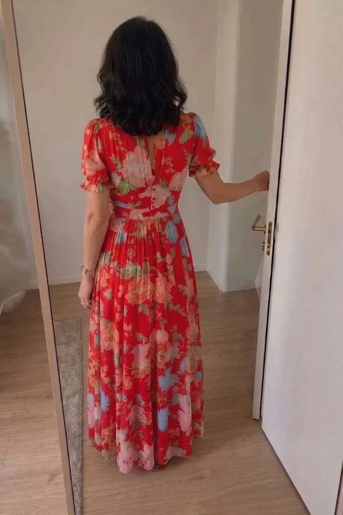 Ione | Short Sleeve V Neck Floral Midi Dress