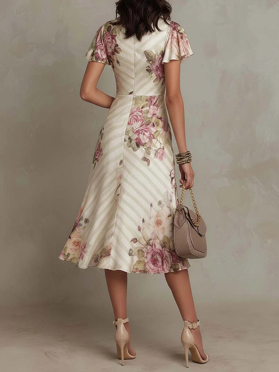 Pietra | Satin Flutter-Sleeve Midi Dress