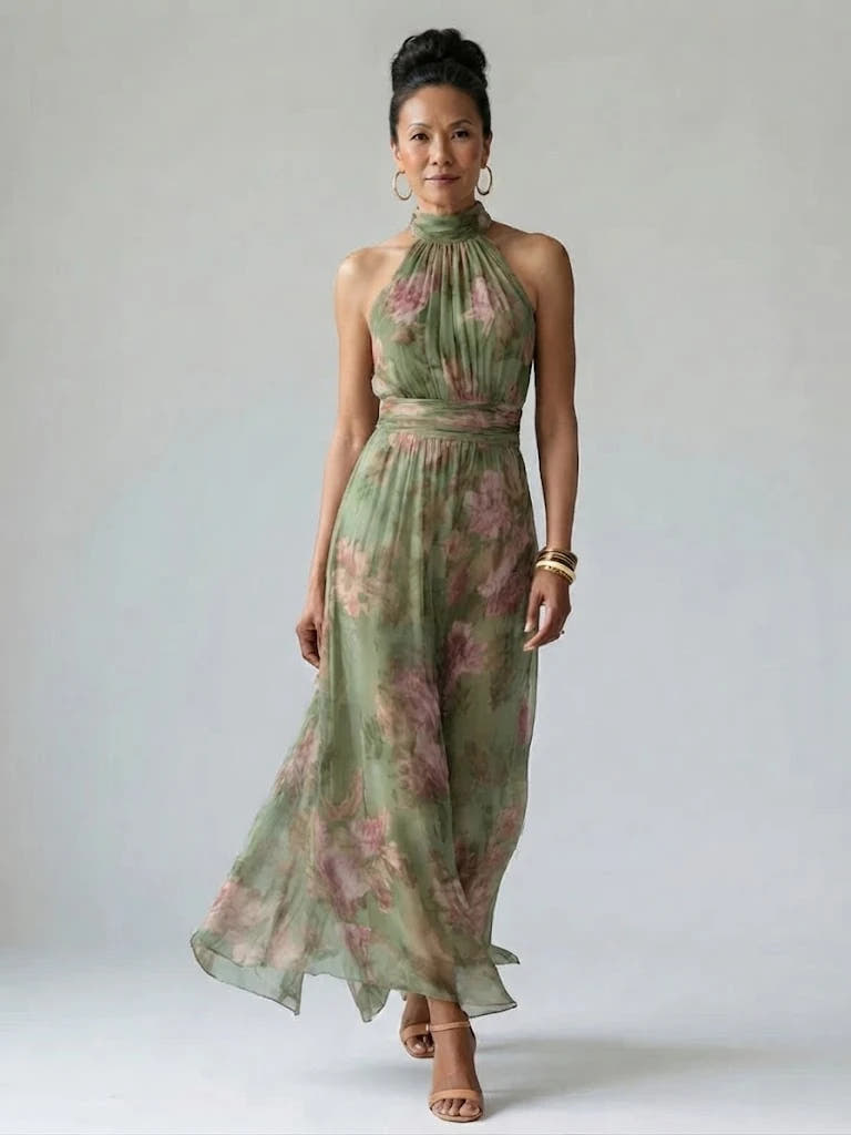 Mirelle | Gathered Halter Midi Dress
