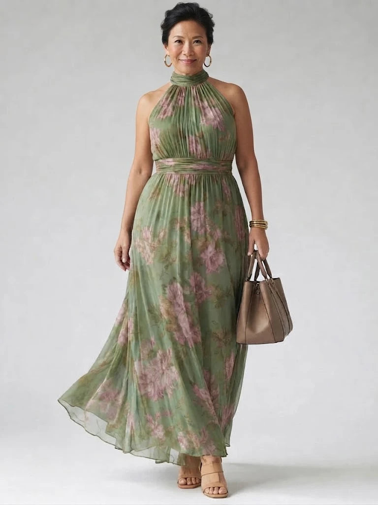 Mirelle | Gathered Halter Midi Dress
