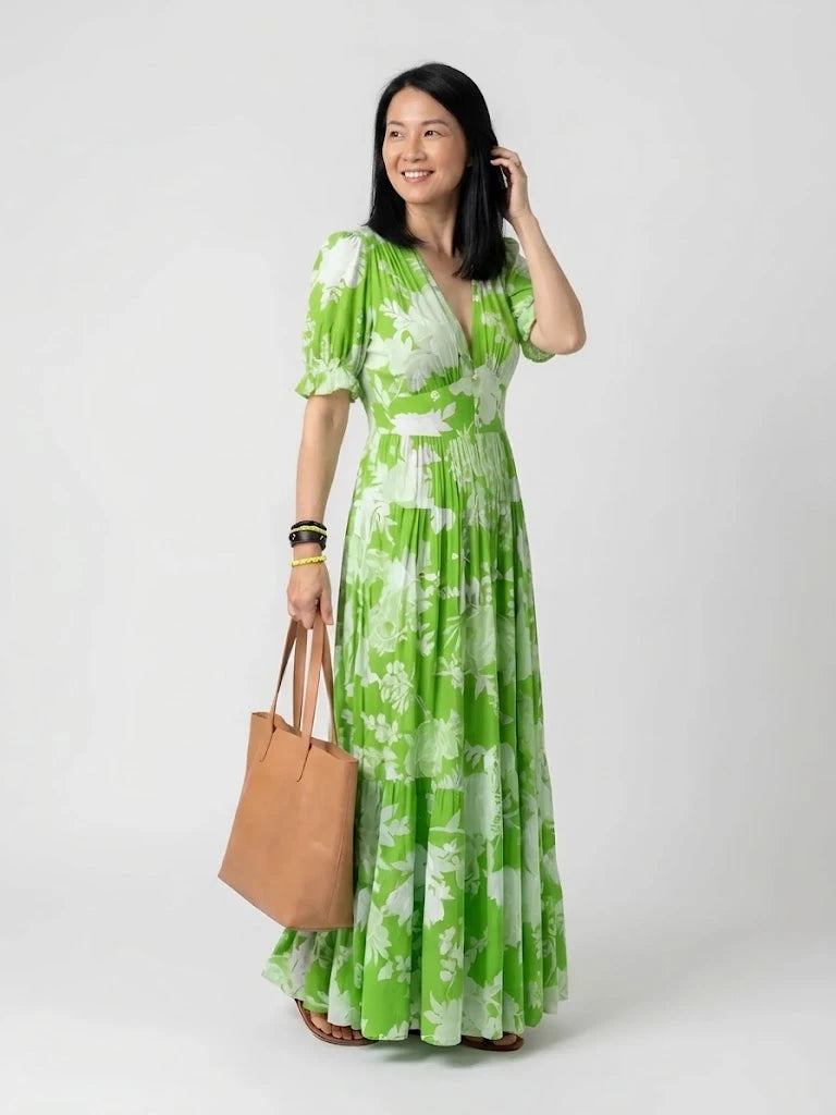 Ione | Short Sleeve V Neck Floral Midi Dress