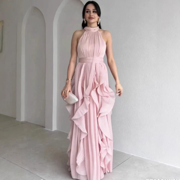 Orea | High Neck Gathered Ruffle Layers Maxi Dress