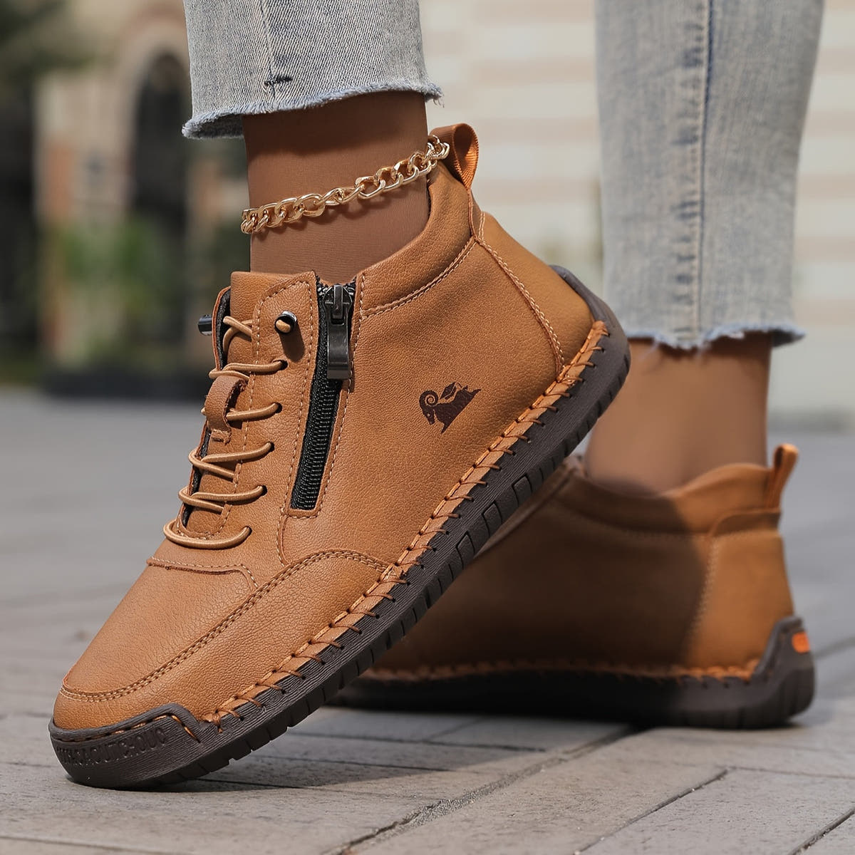 Zofia | Hand-Stitched Zip Comfort Sneakers
