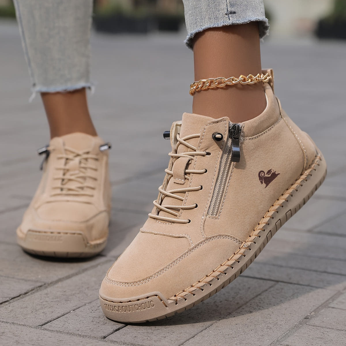 Zofia | Hand-Stitched Zip Comfort Sneakers
