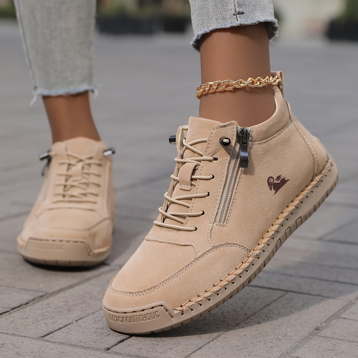 Zofia | Hand-Stitched Zip Comfort Sneakers