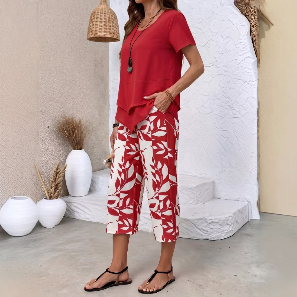 Arvessa™ | Casual Leaf Print Two Piece Set