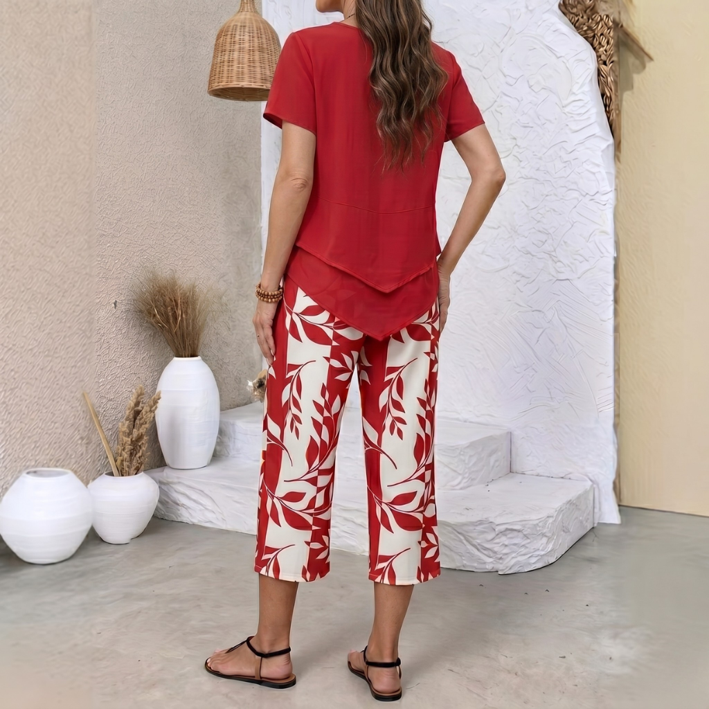 Arvessa™ | Casual Leaf Print Two Piece Set