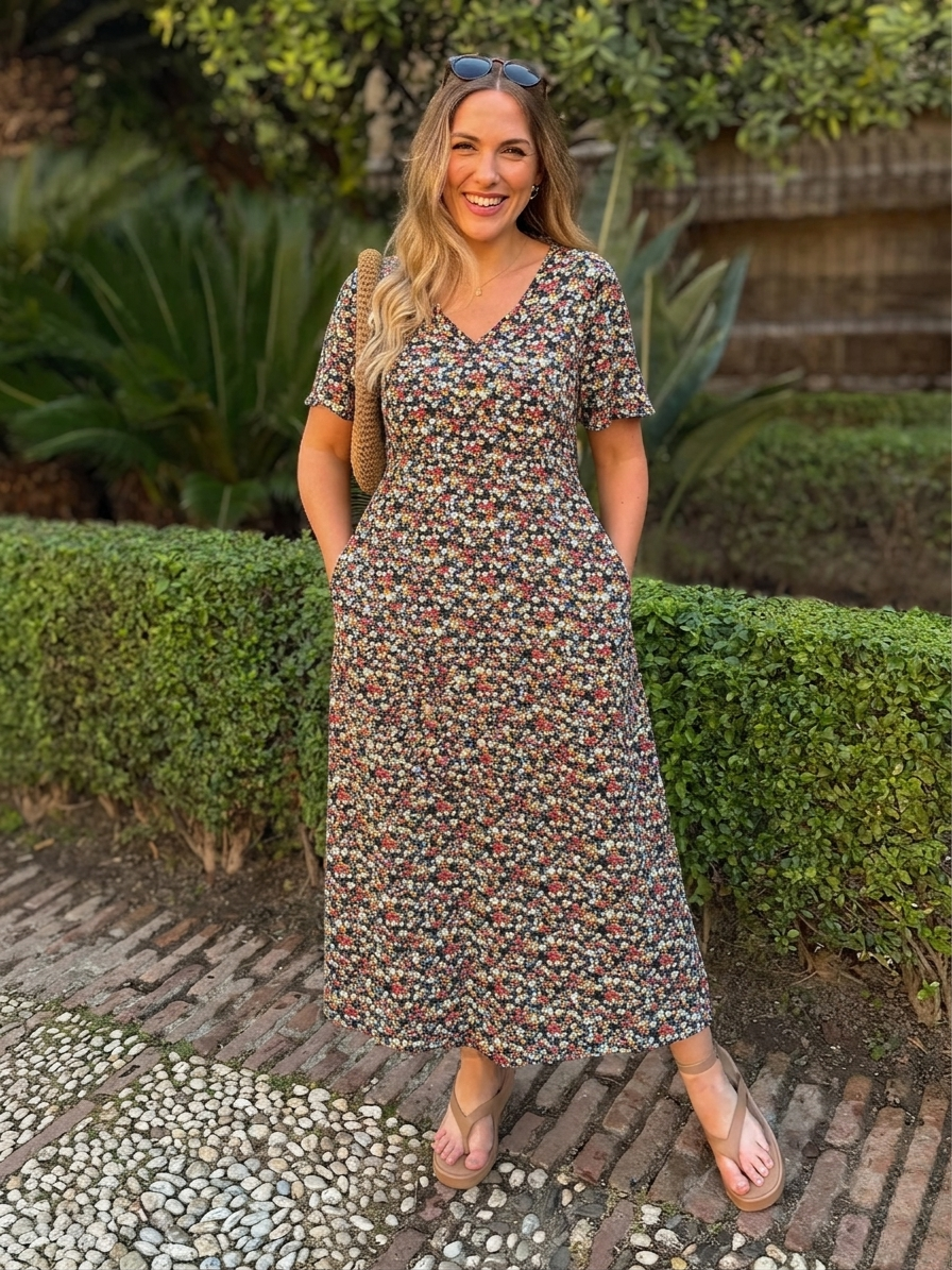 Maddie V-Neck Short Sleeve Dress