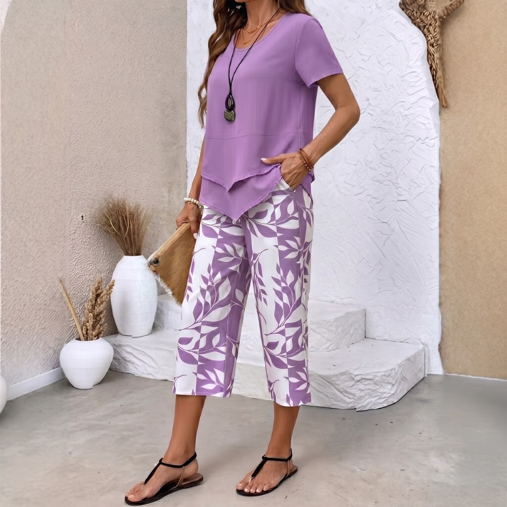 Arvessa™ | Casual Leaf Print Two Piece Set