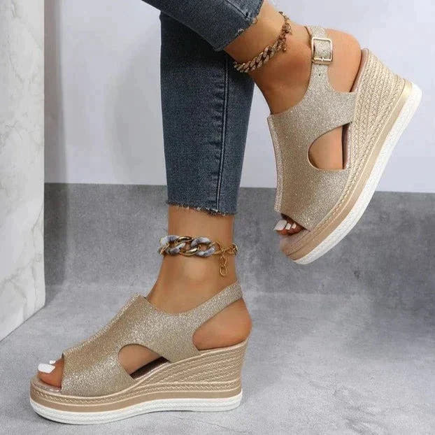 Marivelle | Metallic Cut-Out Wedge Sandals