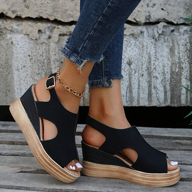 Marivelle | Metallic Cut-Out Wedge Sandals