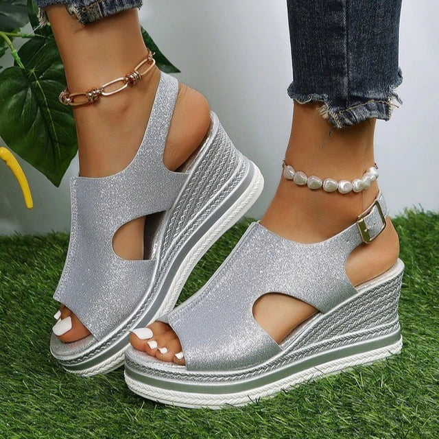 Marivelle | Metallic Cut-Out Wedge Sandals