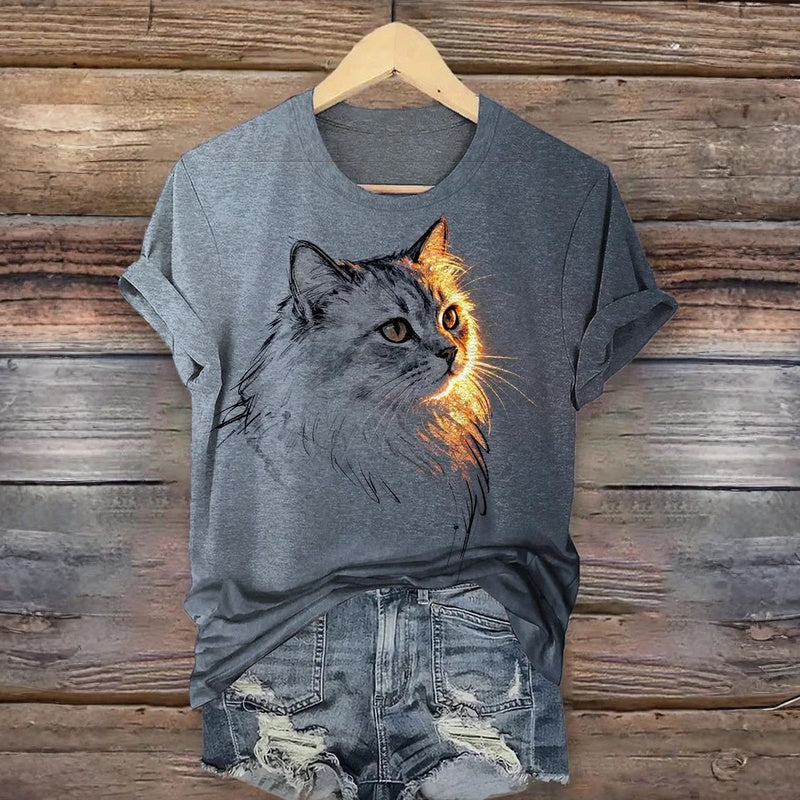 Aldina | Cat Print Casual T-Shirt