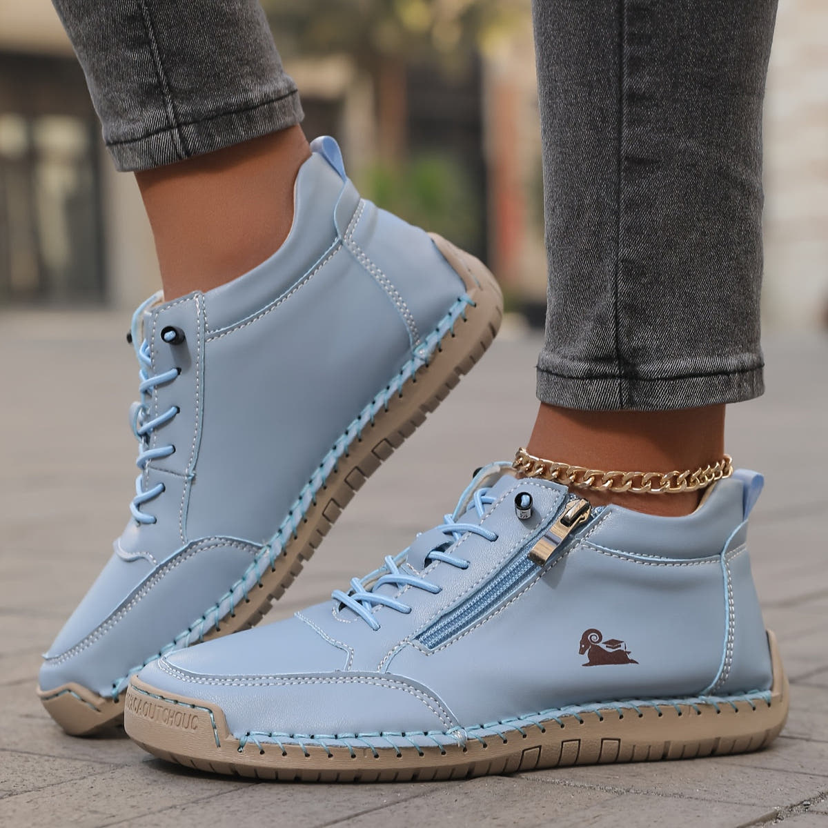 Zofia | Hand-Stitched Zip Comfort Sneakers
