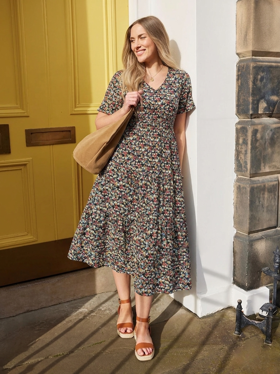 Maddie V-Neck Short Sleeve Dress