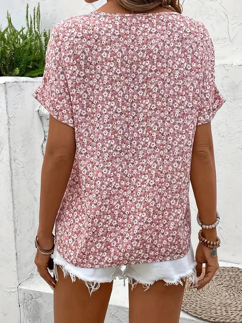Wolena | Floral Notch Collar Blouse