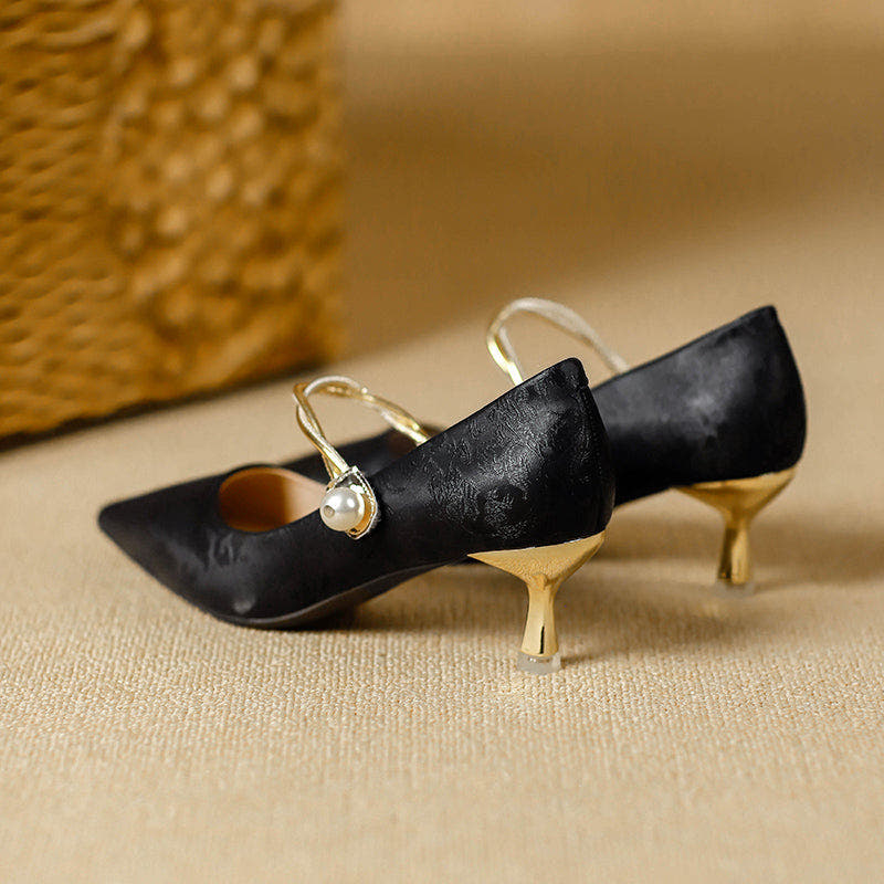 Cheryl | Pearl Strap Kitten Heels