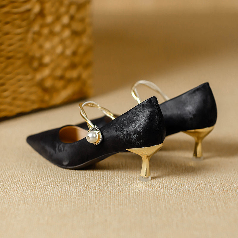 Cheryl | Pearl Strap Kitten Heels
