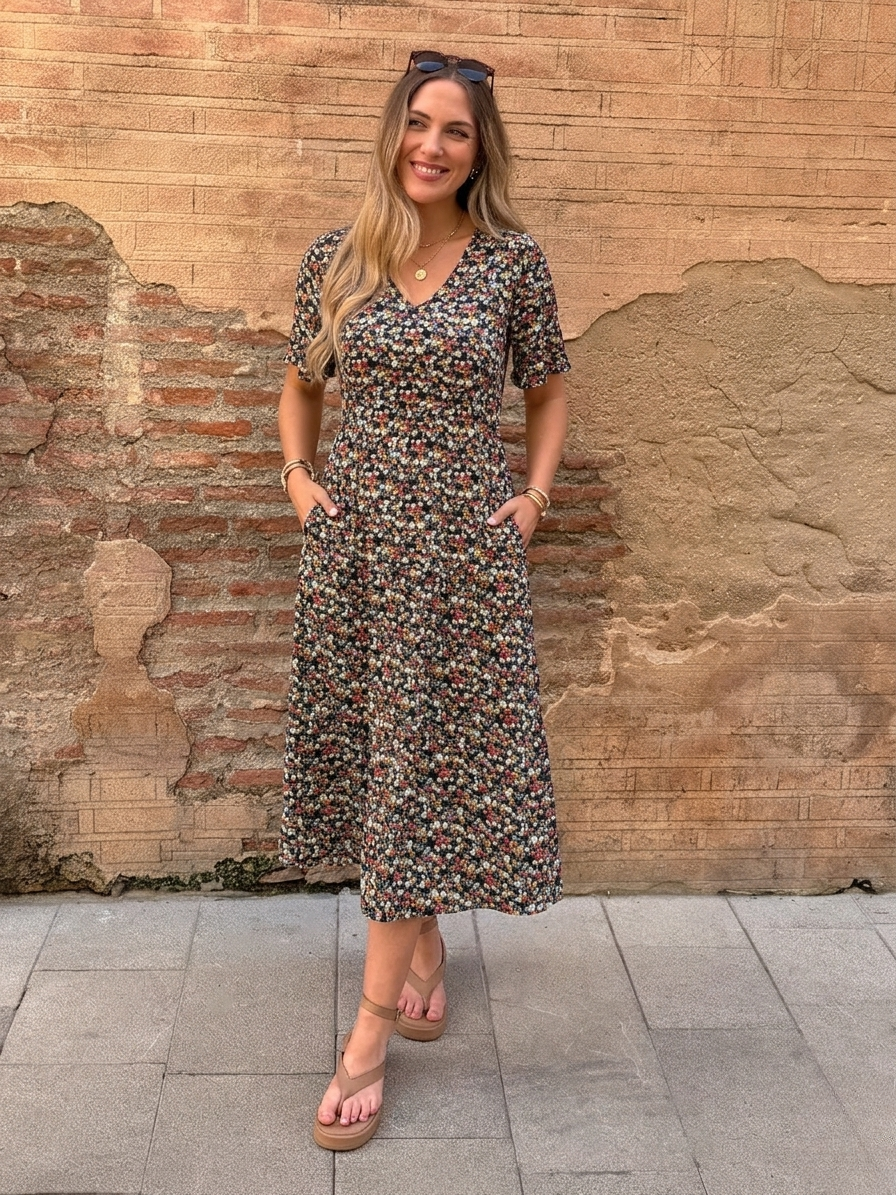 Maddie V-Neck Short Sleeve Dress