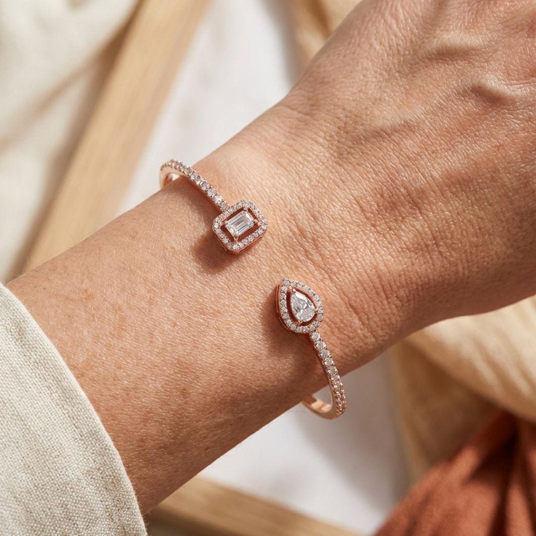 Two Stone Gold Open Cuff Bracelet