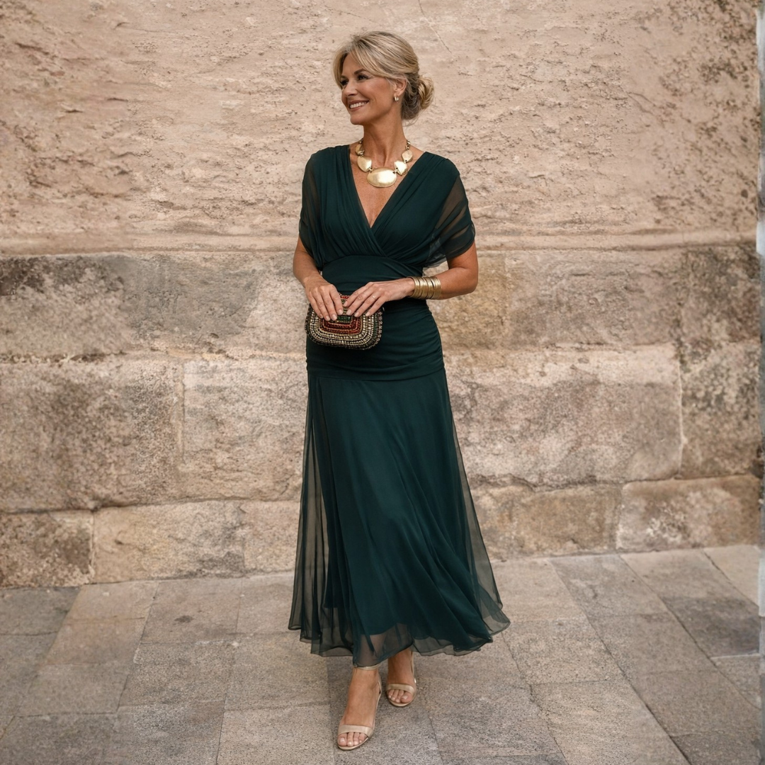 Florendra | Long Floral V Neck Dress