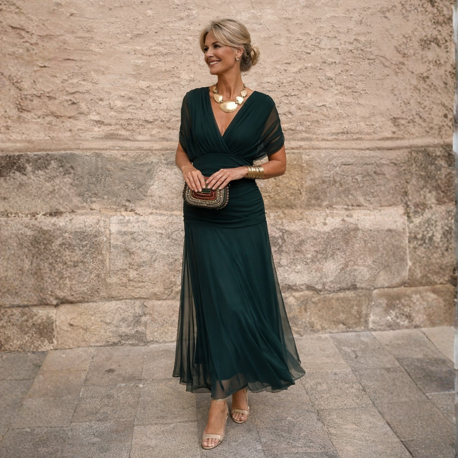 Florendra | Long Floral V Neck Dress