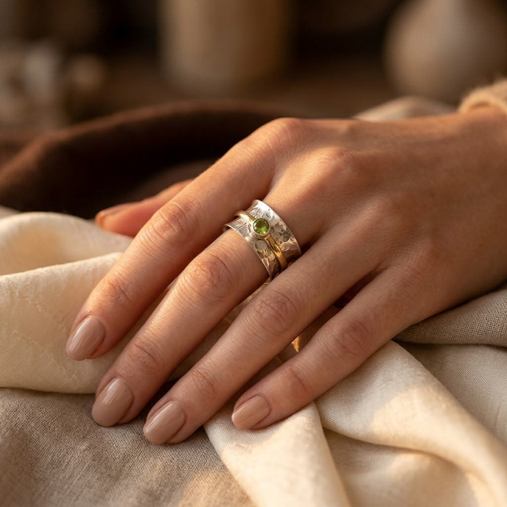 Silver and Gold Rustic Band Ring