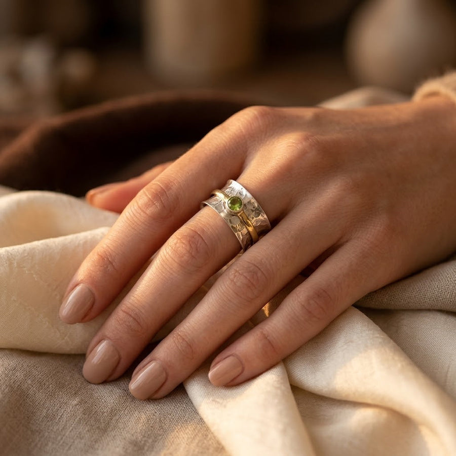 Silver and Gold Rustic Band Ring