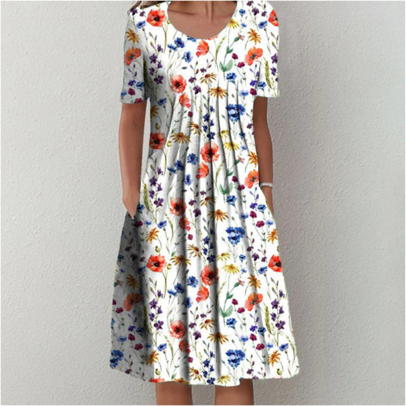 The Anya Pleated Floral Tea Dress