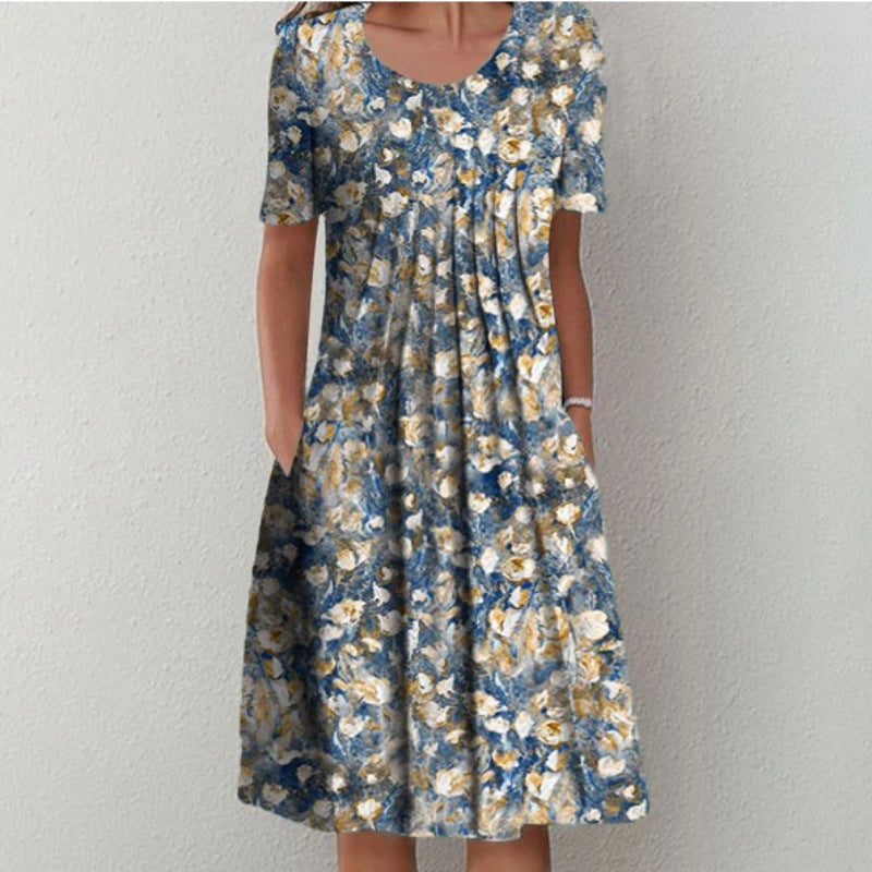 The Anya Pleated Floral Tea Dress