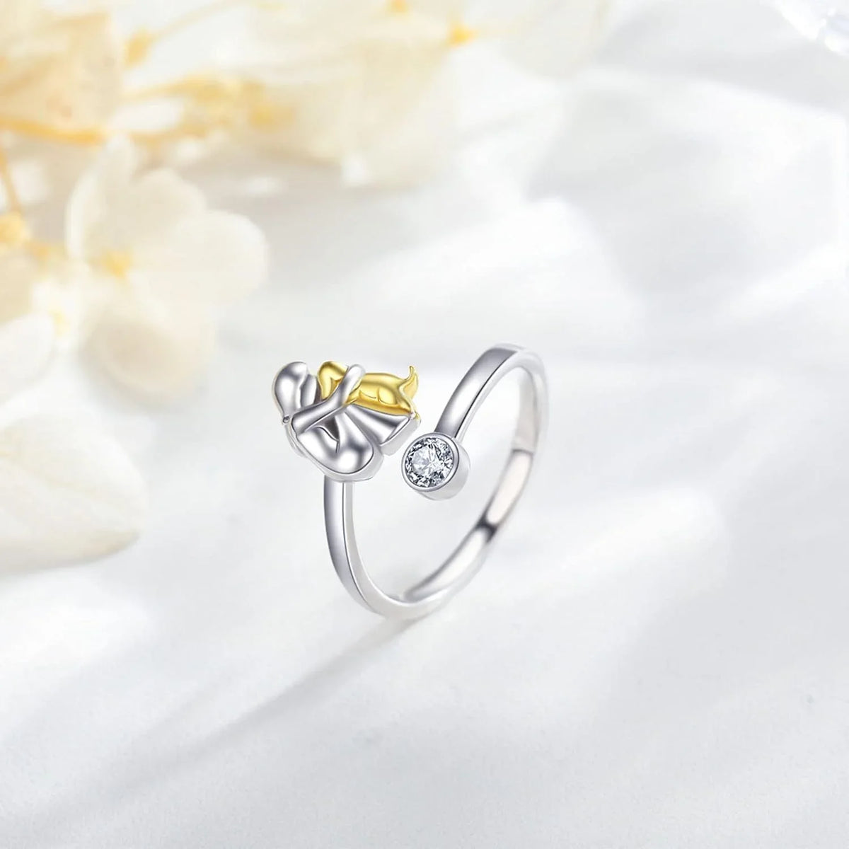 Silver Dog Ring wit Zirconia – Adjustable & Handmade