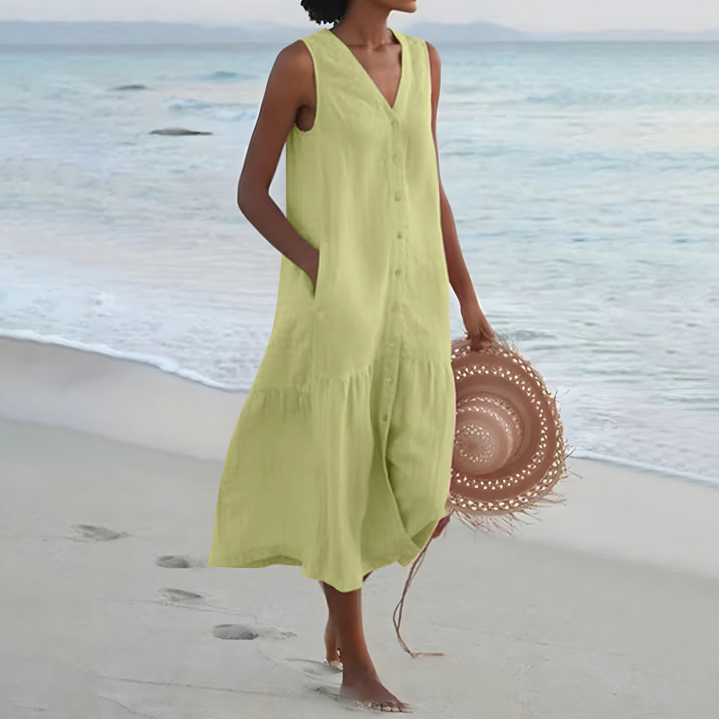 Aria | Linen-Look Button-Down Midi Dress