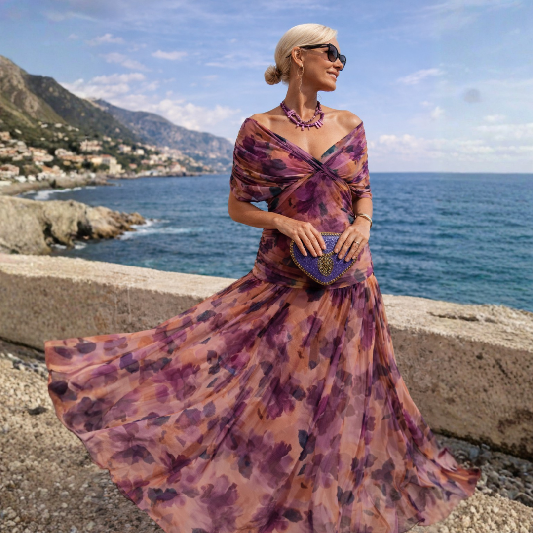 Florendra | Long Floral V Neck Dress