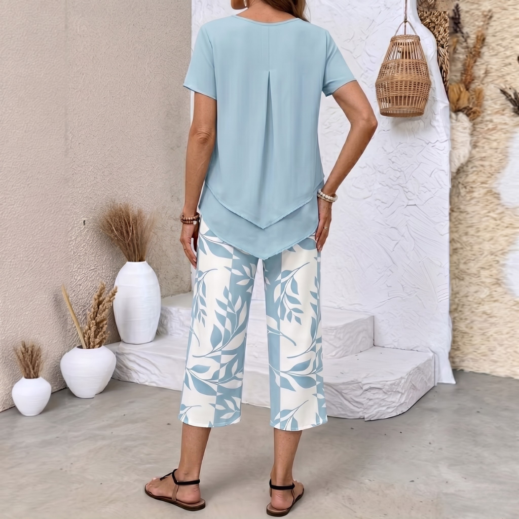 Arvessa™ | Casual Leaf Print Two Piece Set