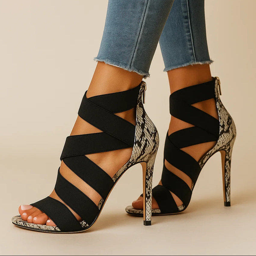 Blandine | Snake-Effect Strappy Heels