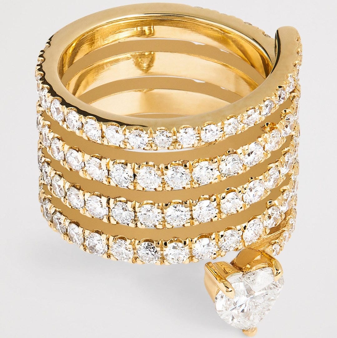 Antique Gold Zirconia Heart Wrap Ring