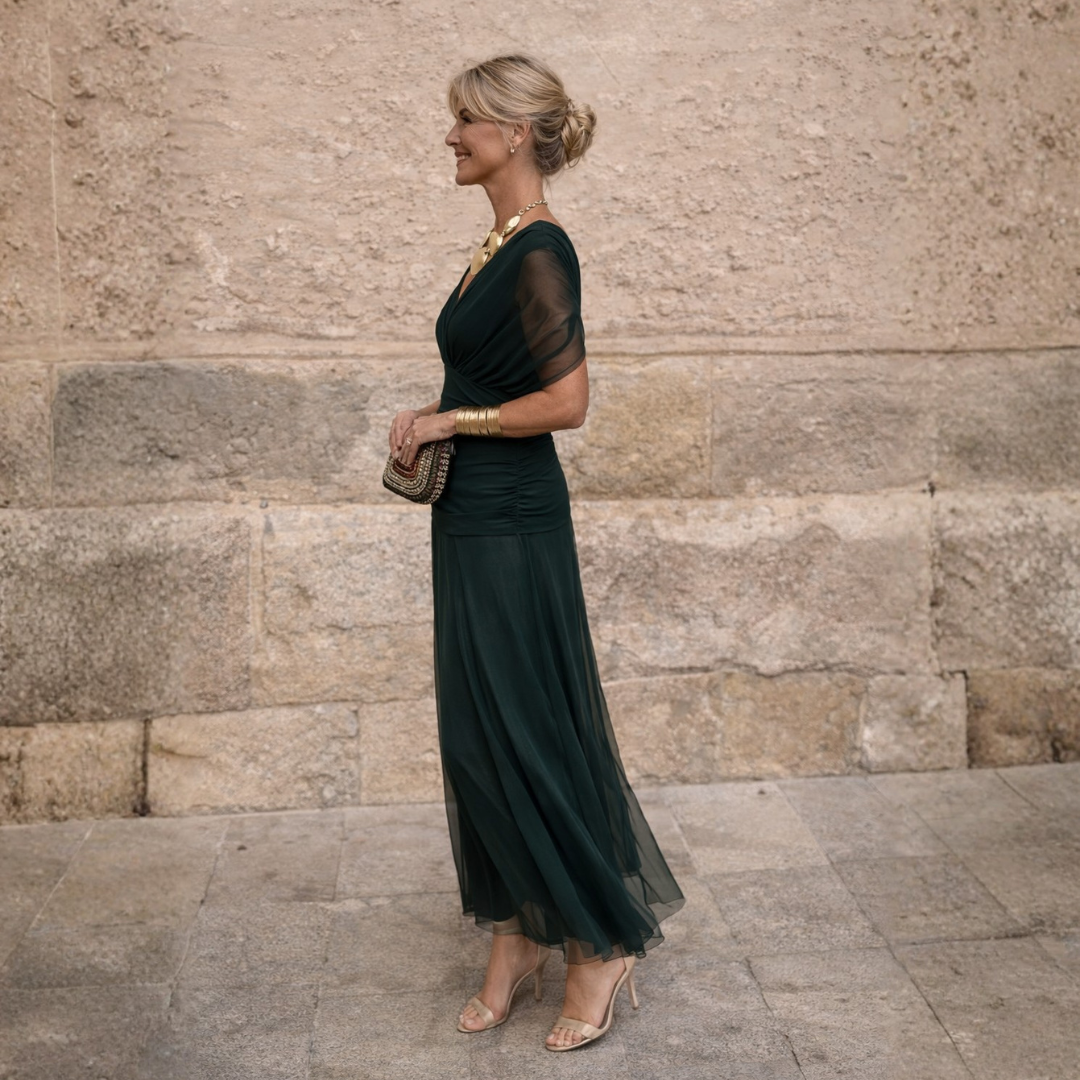 Florendra | Long Floral V Neck Dress
