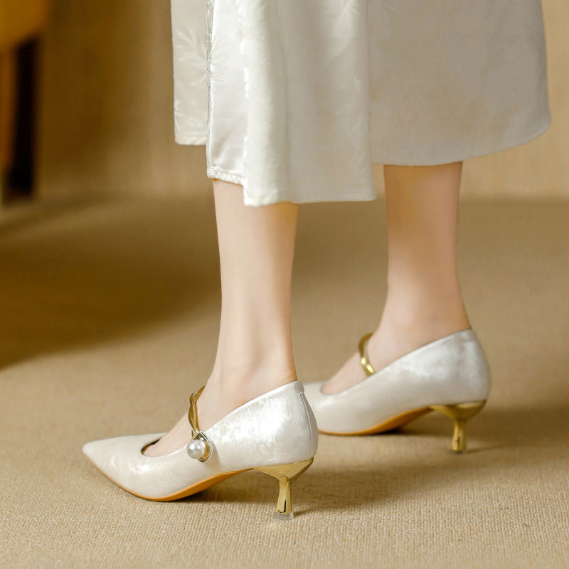 Cheryl | Pearl Strap Kitten Heels