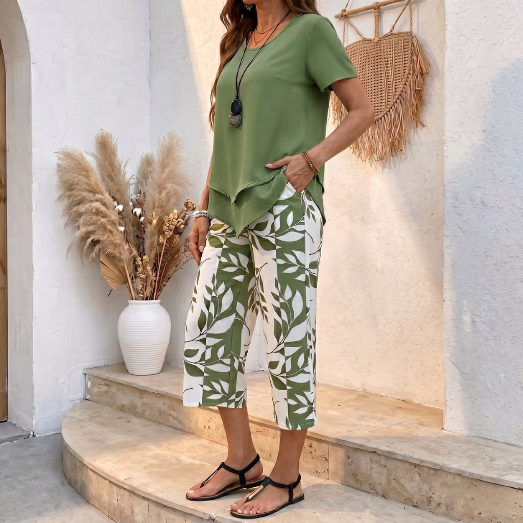 Arvessa™ | Casual Leaf Print Two Piece Set
