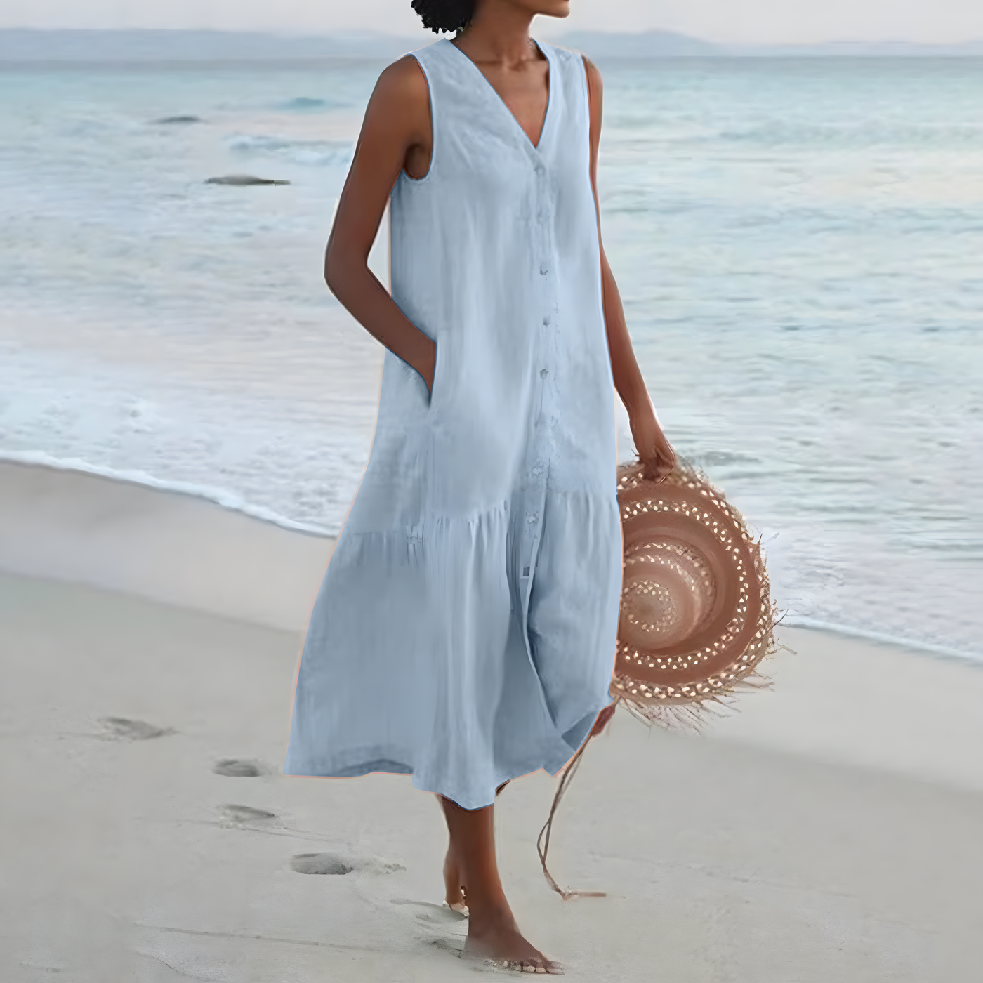 Aria | Linen-Look Button-Down Midi Dress