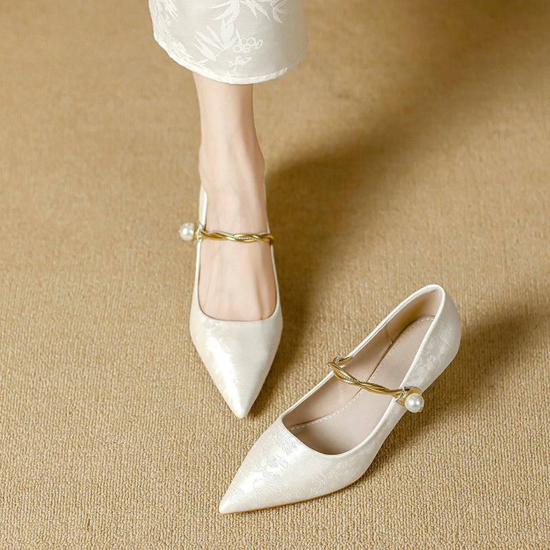 Cheryl | Pearl Strap Kitten Heels