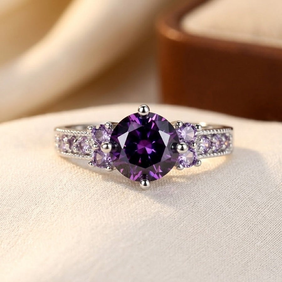 Silver Amethyst Side-Stone Ring