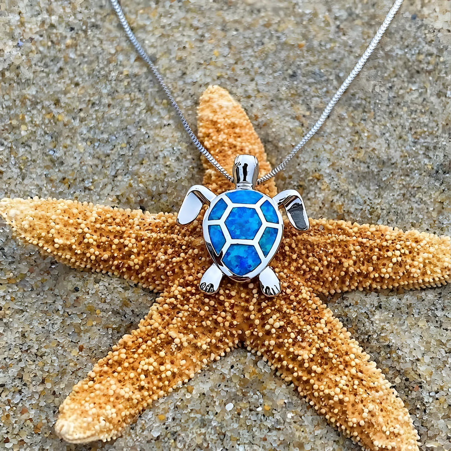 Sea Turtle Necklace + Earrings Set in Opal and Silver