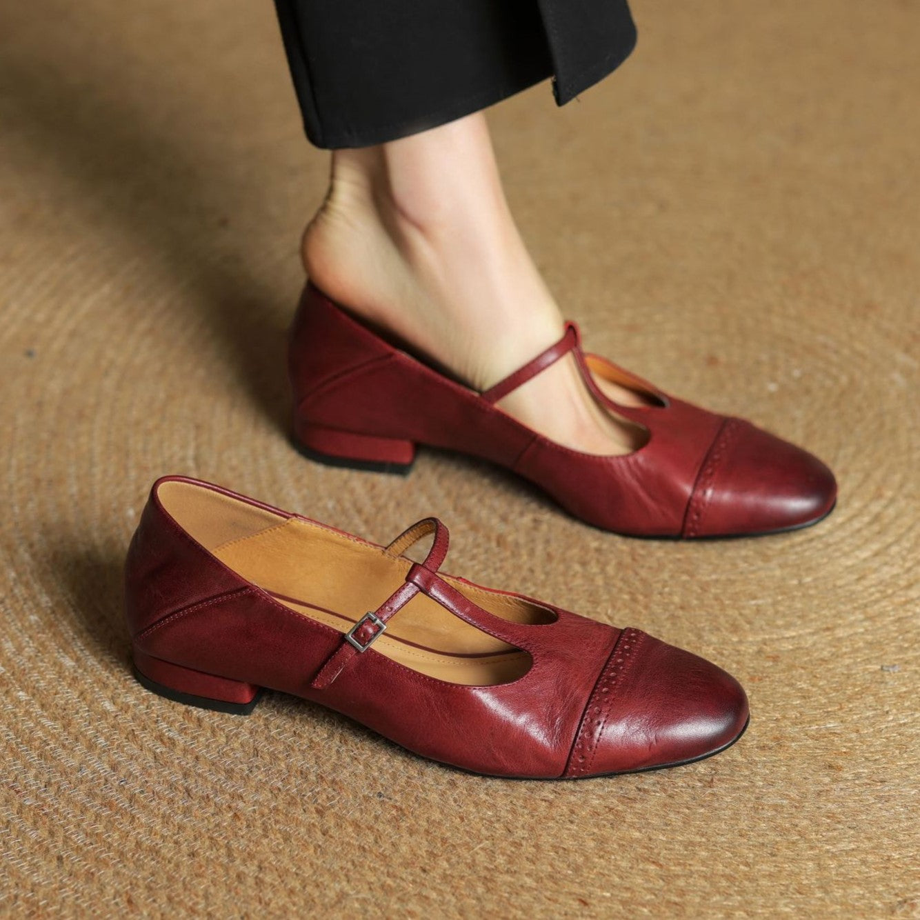 Esmira T-Strap Leather Mary Janes