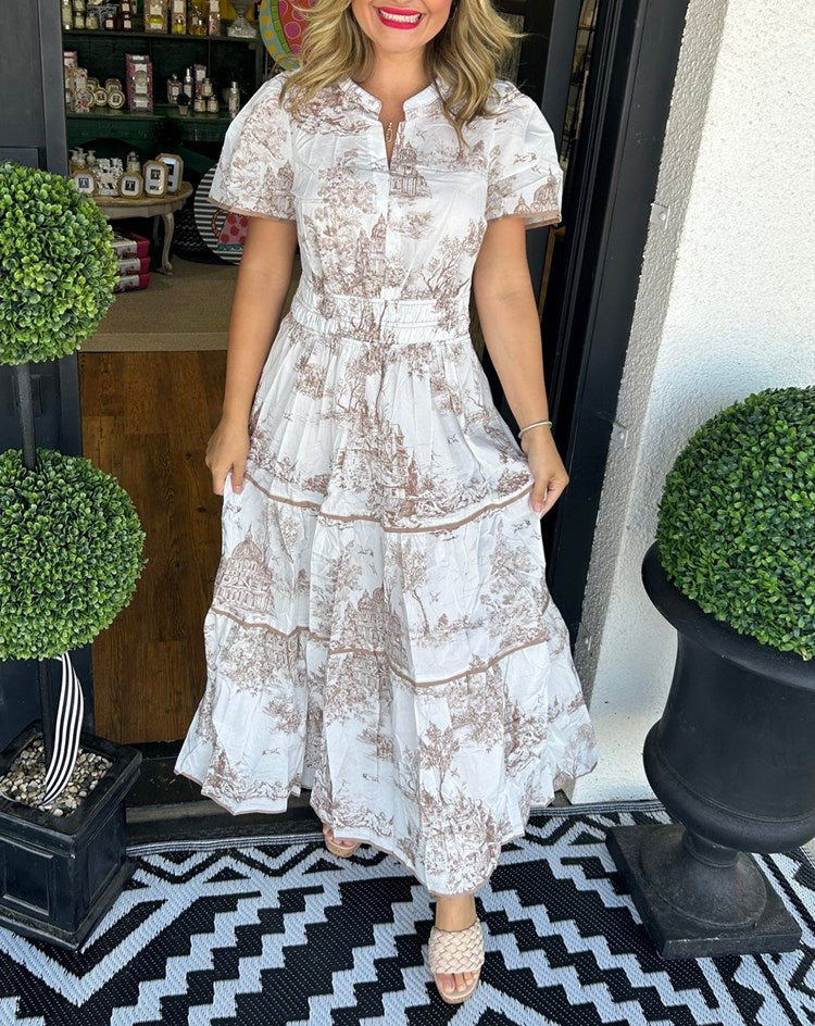Aldine | Illustrated Print Maxi Dress
