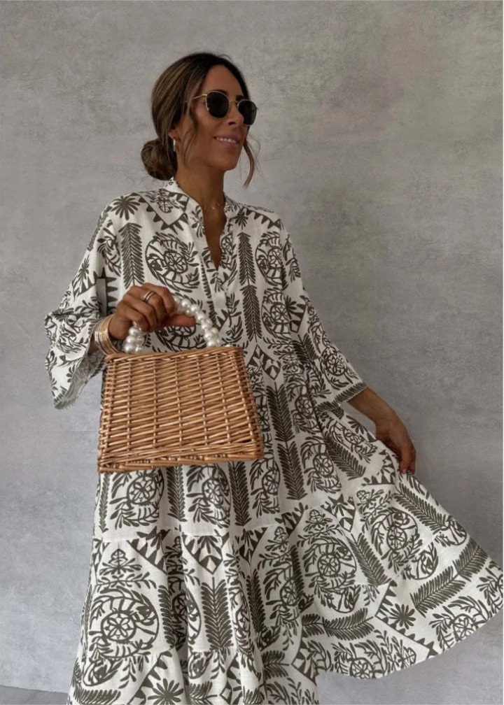 Anya | Boho Print Flowy Midi Dress