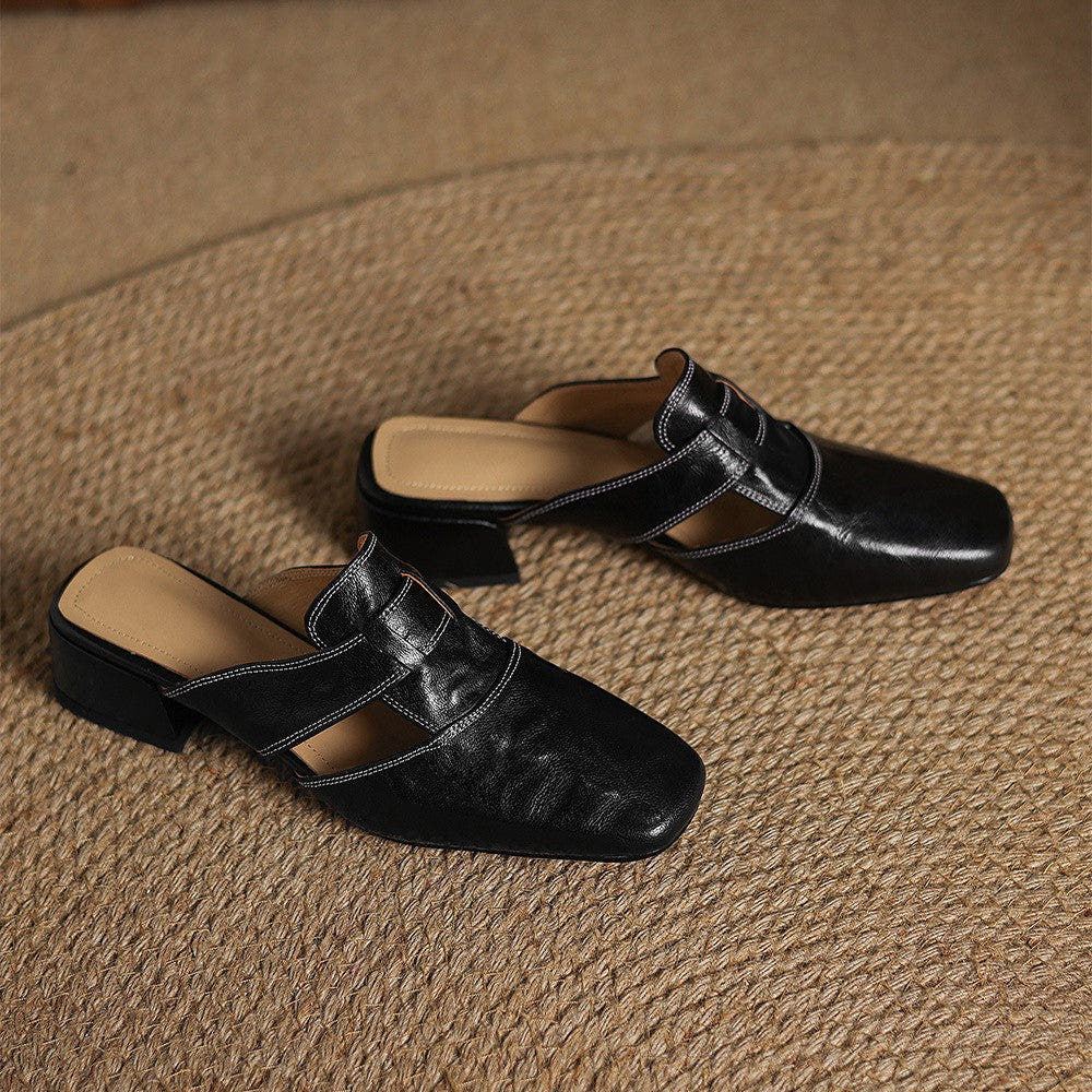 Rosel Square-Toe Leather Mules