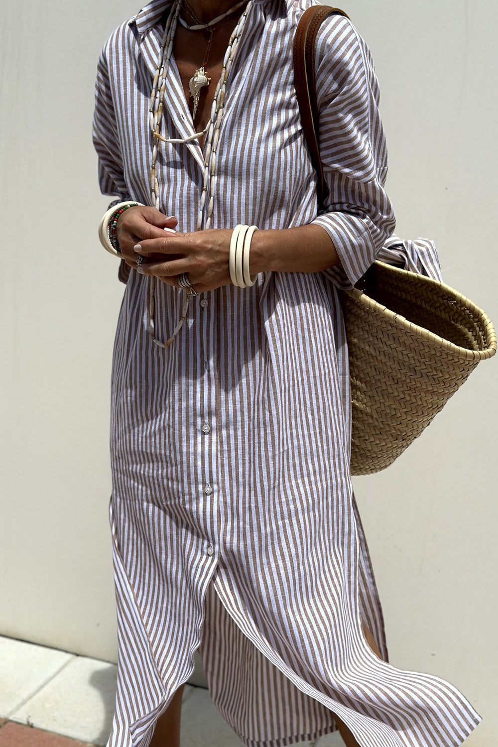 Emeline | Striped Button-Down Midi Dress