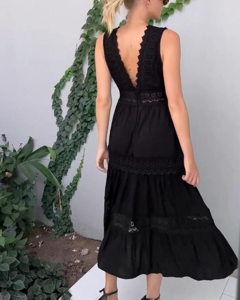 Letizia | Lace-Panel Tiered V-Neck Dress